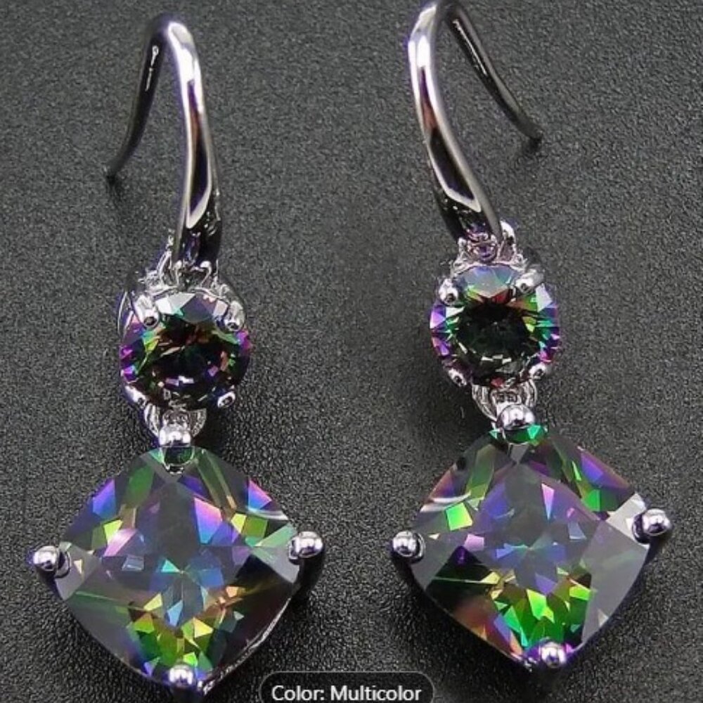 💥Elegant Silver Plated Rainbow Mystic Topaz Drop Hook Earrings